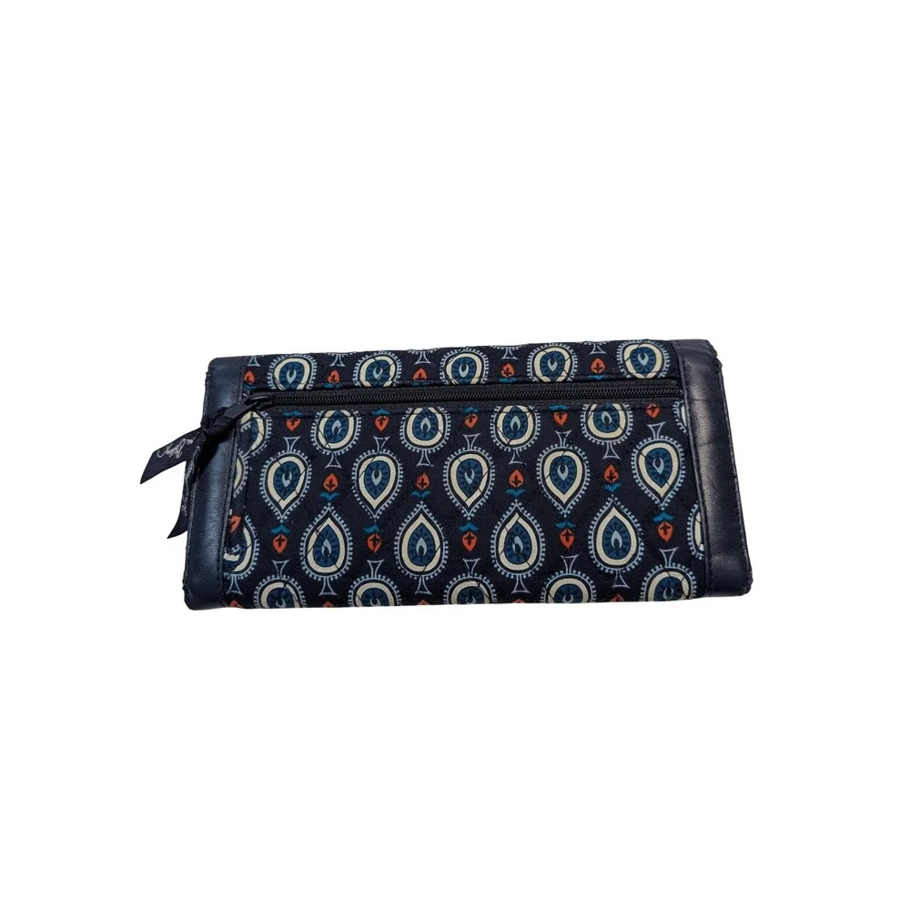 Vera Bradley Women Trifold Wallet OS Navy Blue Paisley Quilted